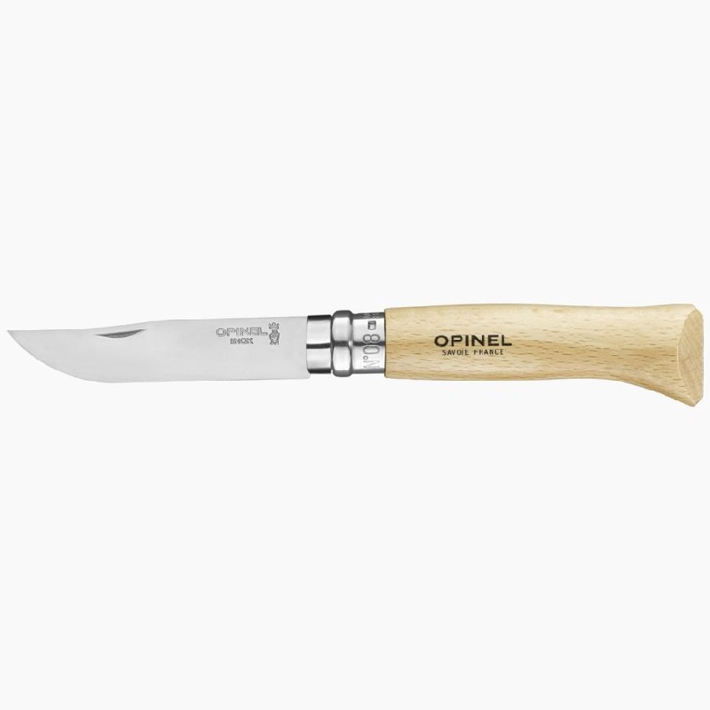 Couteau de poche pliable hetre naturel n°8 + etui - opinel 