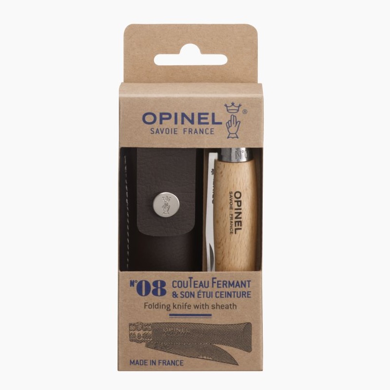 Couteau de poche pliable hetre naturel n°8 + etui - opinel 