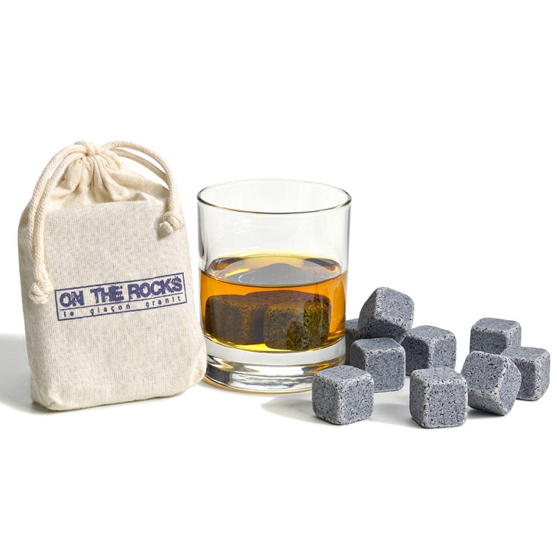 Sachet coton 6 glacons granit pierres a whisky - table et passion