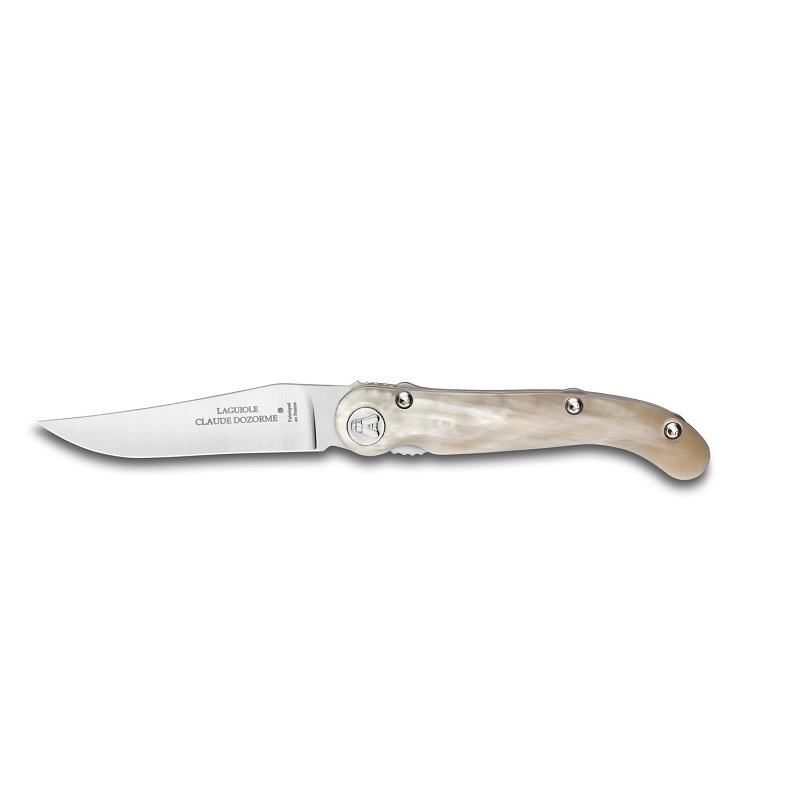 Couteau de poche baroudeur laguiole tire bouchon manche corne claire - claude dozorme 