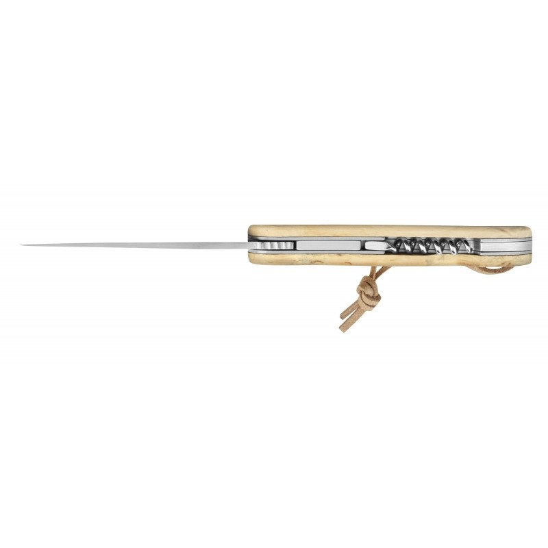 Couteau de poche baroudeur laguiole tire bouchon manche bois bouleau nain - claude dozorme 