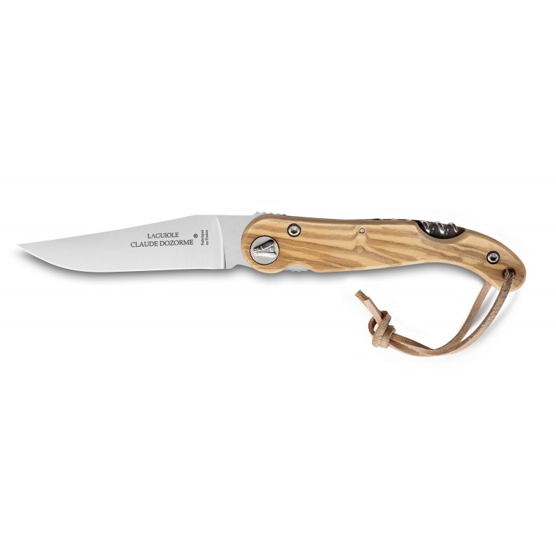 Couteau de poche baroudeur laguiole tire bouchon manche bois d'olivier - claude dozorme 