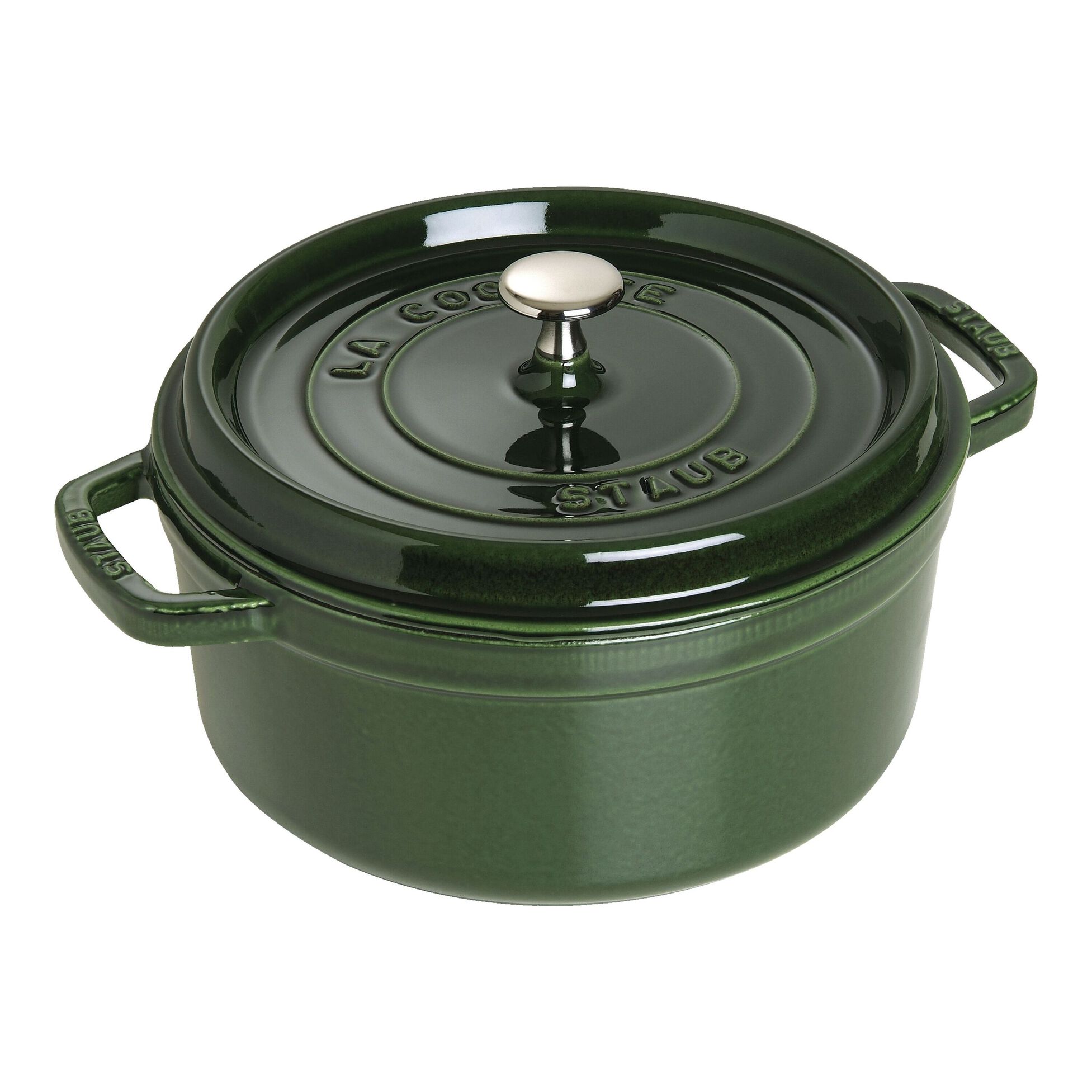Cocotte en fonte ronde avec couvercle à picots 26 cm vert basilic - staub 