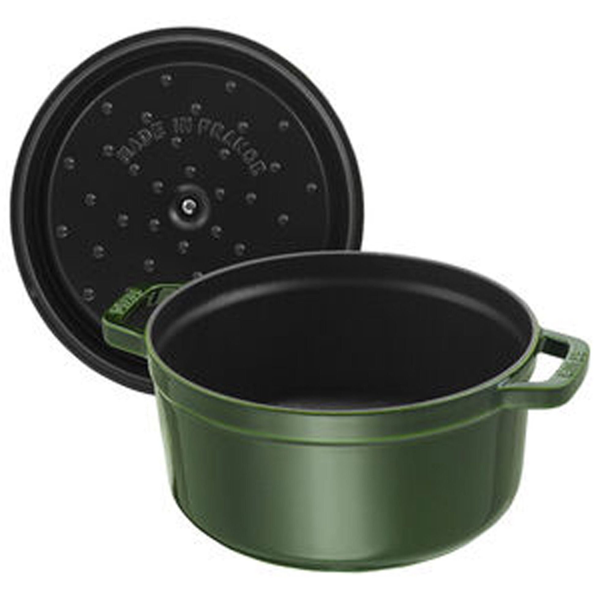 Cocotte en fonte ronde avec couvercle à picots 26 cm vert basilic - staub 