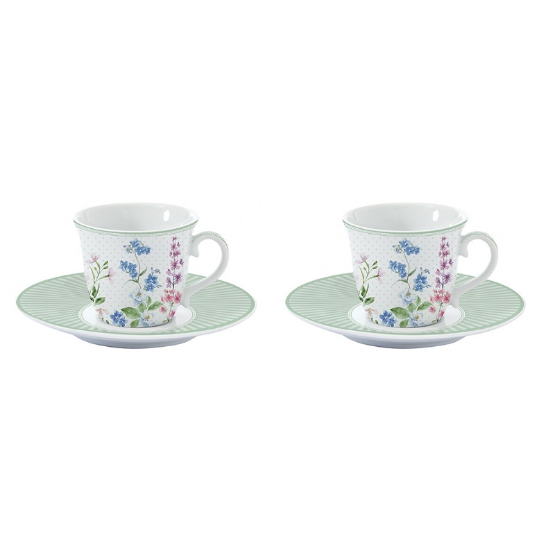 Coffret 2 tasses a cafe en porcelaine 8 cl floraison - easylife