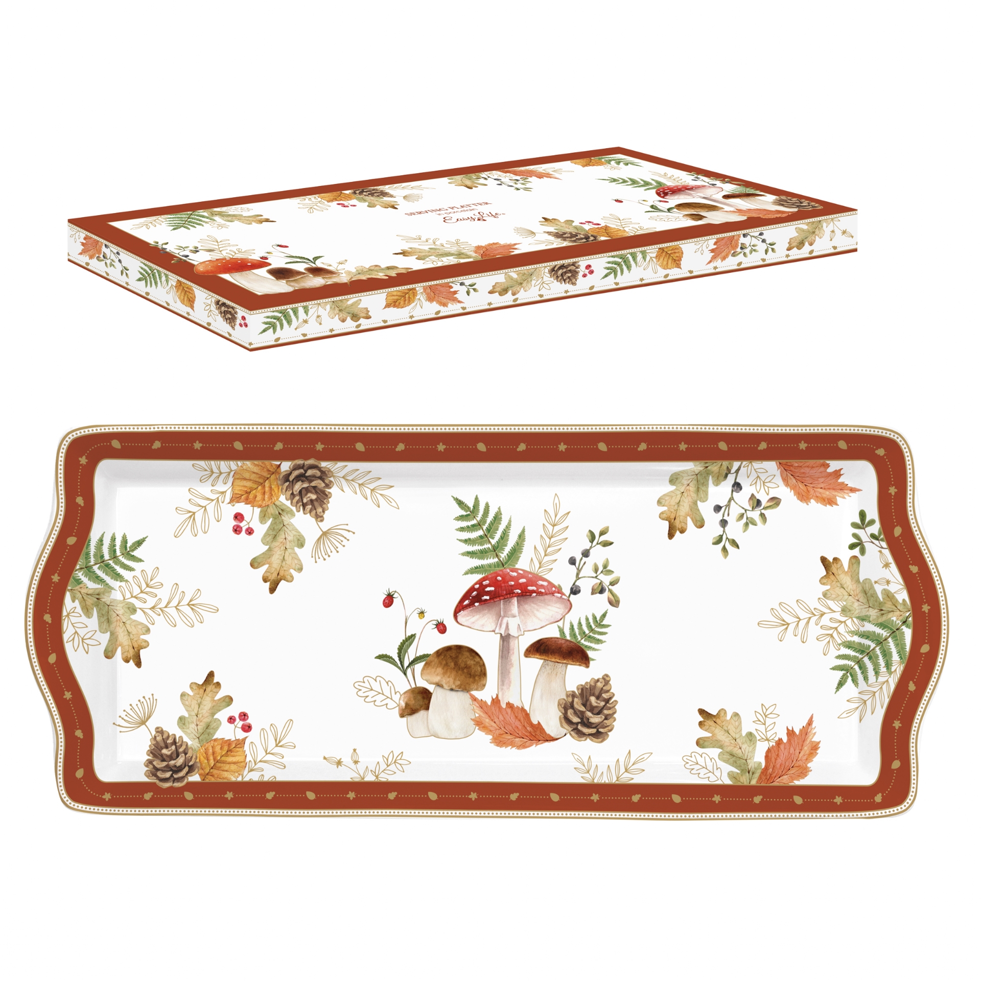 Autumn breeze - plat à cake en porcelaine en boite cadeau 35 x 15 cm - easylife