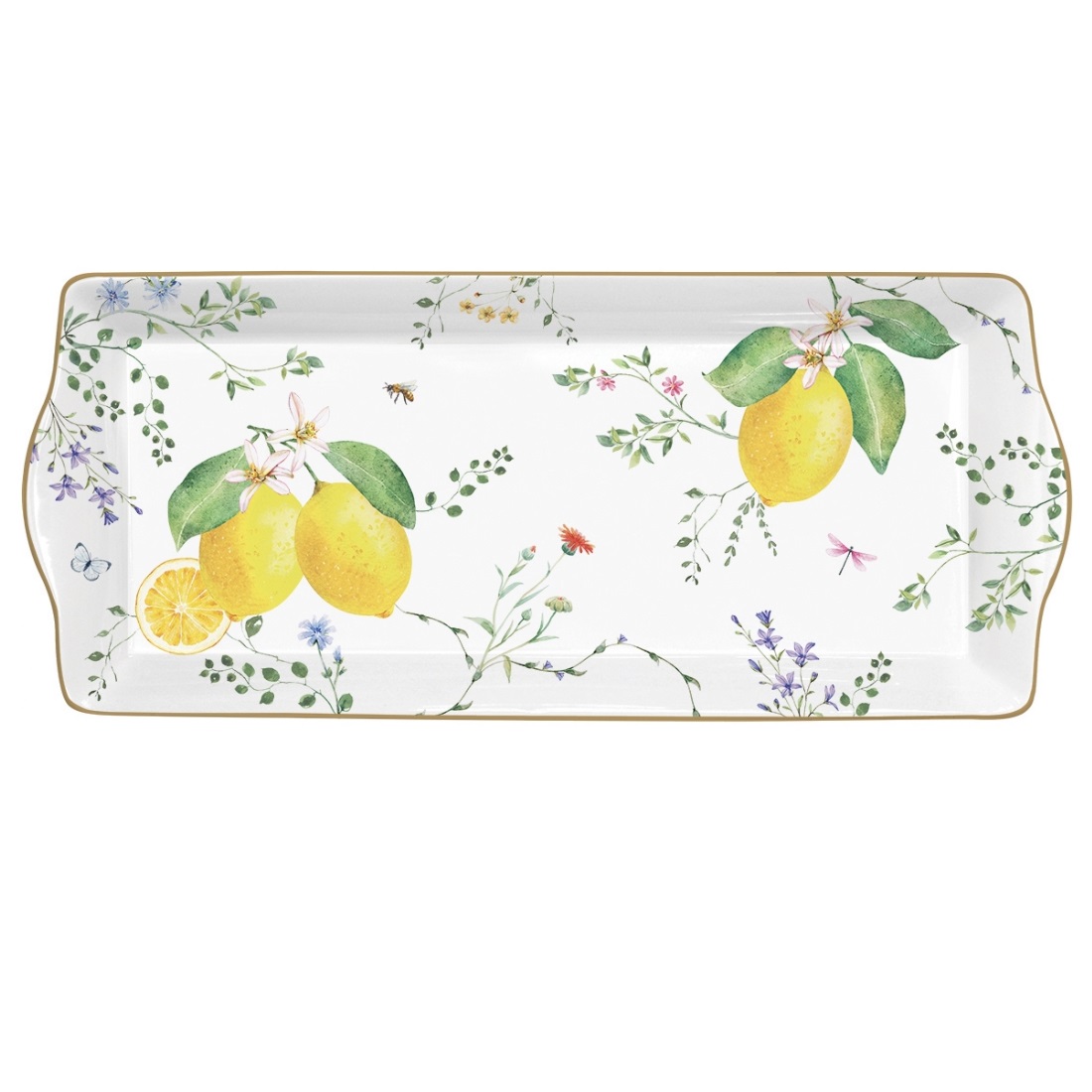 Plat à cake en porcelaine en boite cadeau 35 x 15 cm fleurs et citrons - easylife