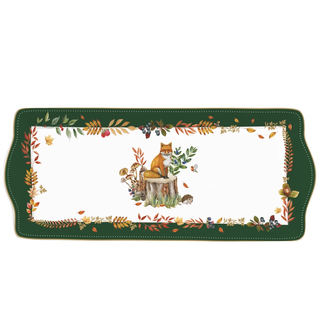 Forest dream - plat à cake en porcelaine en boite cadeau 35 x 15 cm - easylife