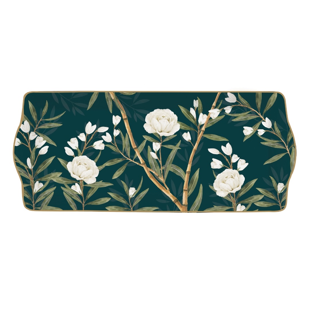 Plat à cake en porcelaine en boite cadeau 35 x 15 cm royal pivoine - easylife