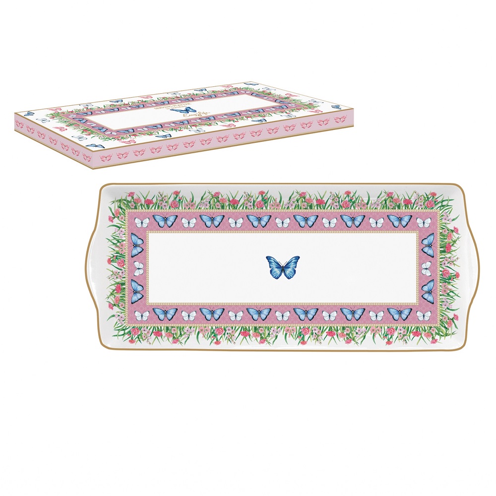 Plat a cake en porcelaine spring parade 35 x 15 cm- easylife