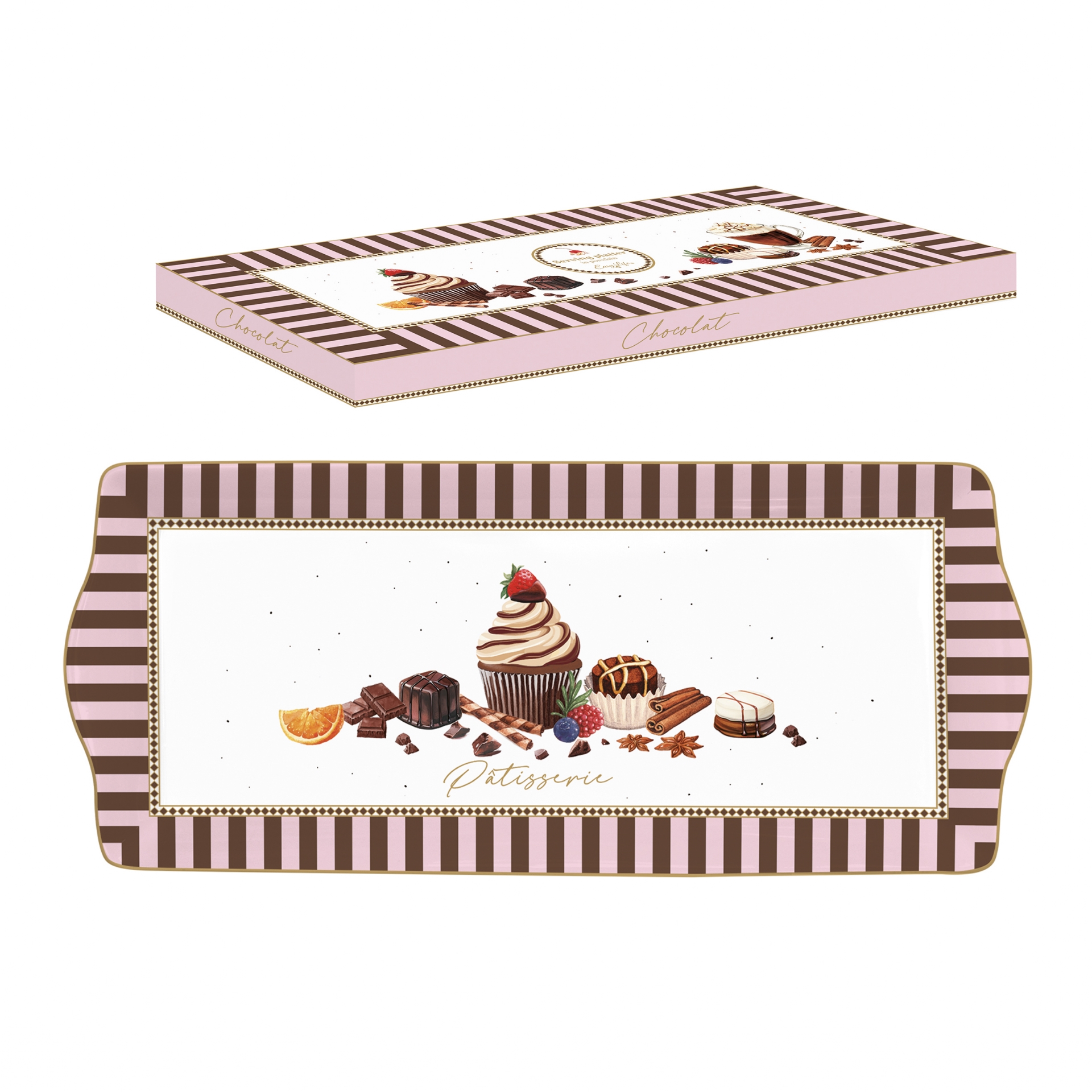 Sweet moments - plat à cake en porcelaine en boite cadeau 35 x 15 cm - easylife