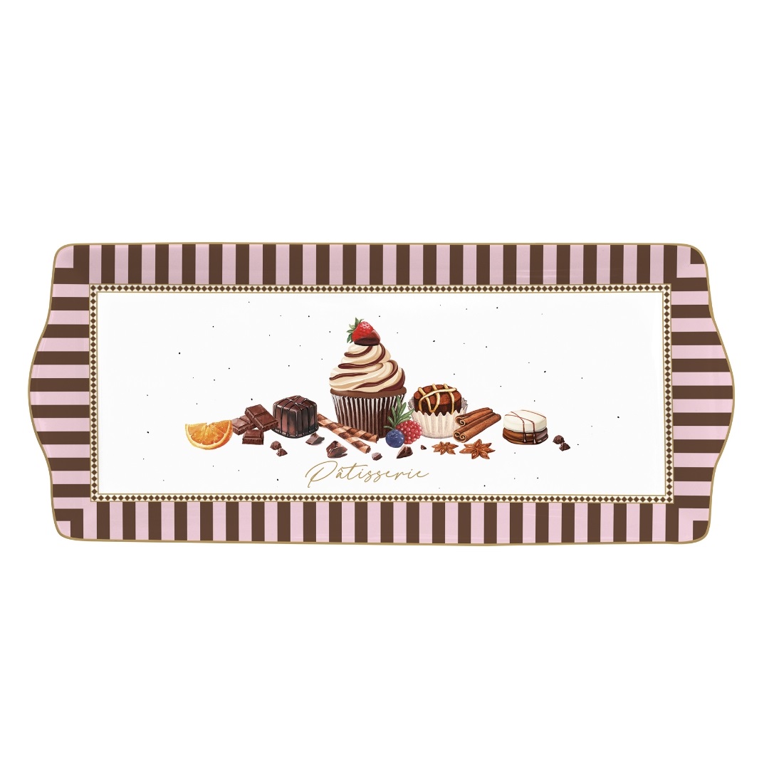 Sweet moments - plat à cake en porcelaine en boite cadeau 35 x 15 cm - easylife