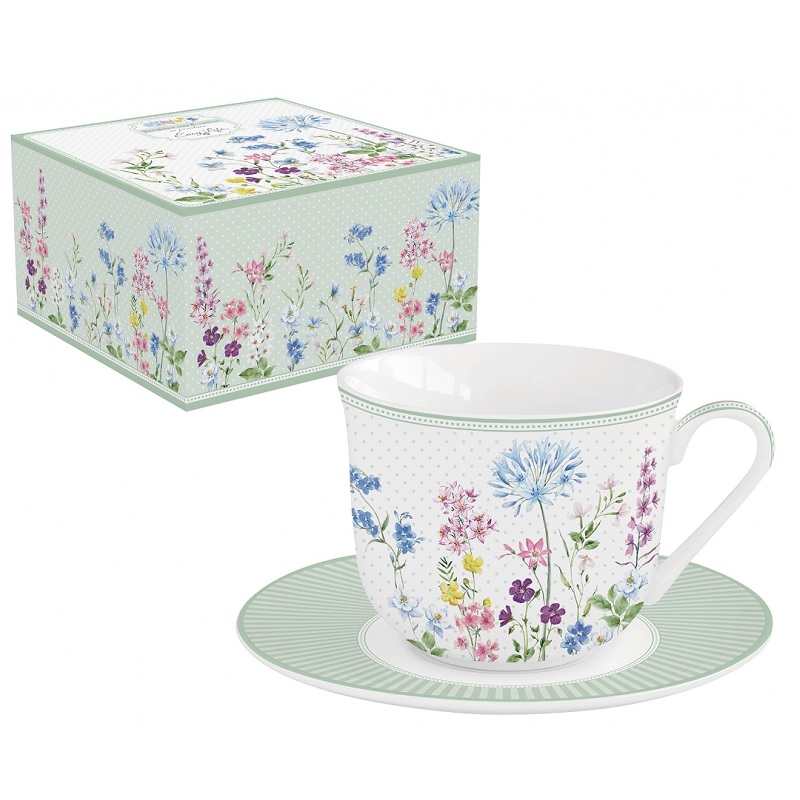 Coffret tasse dejeuner en porcelaine fine floraison 37 cl - easylife