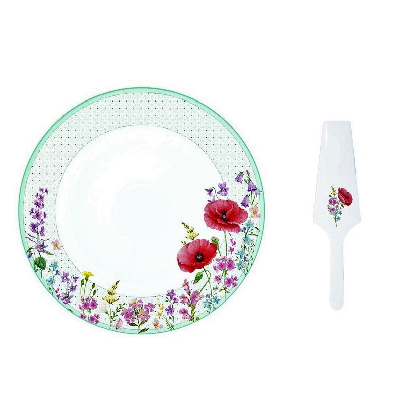 Plat a tarte en porcelaine avec pelle decor les coquelicots - easylife