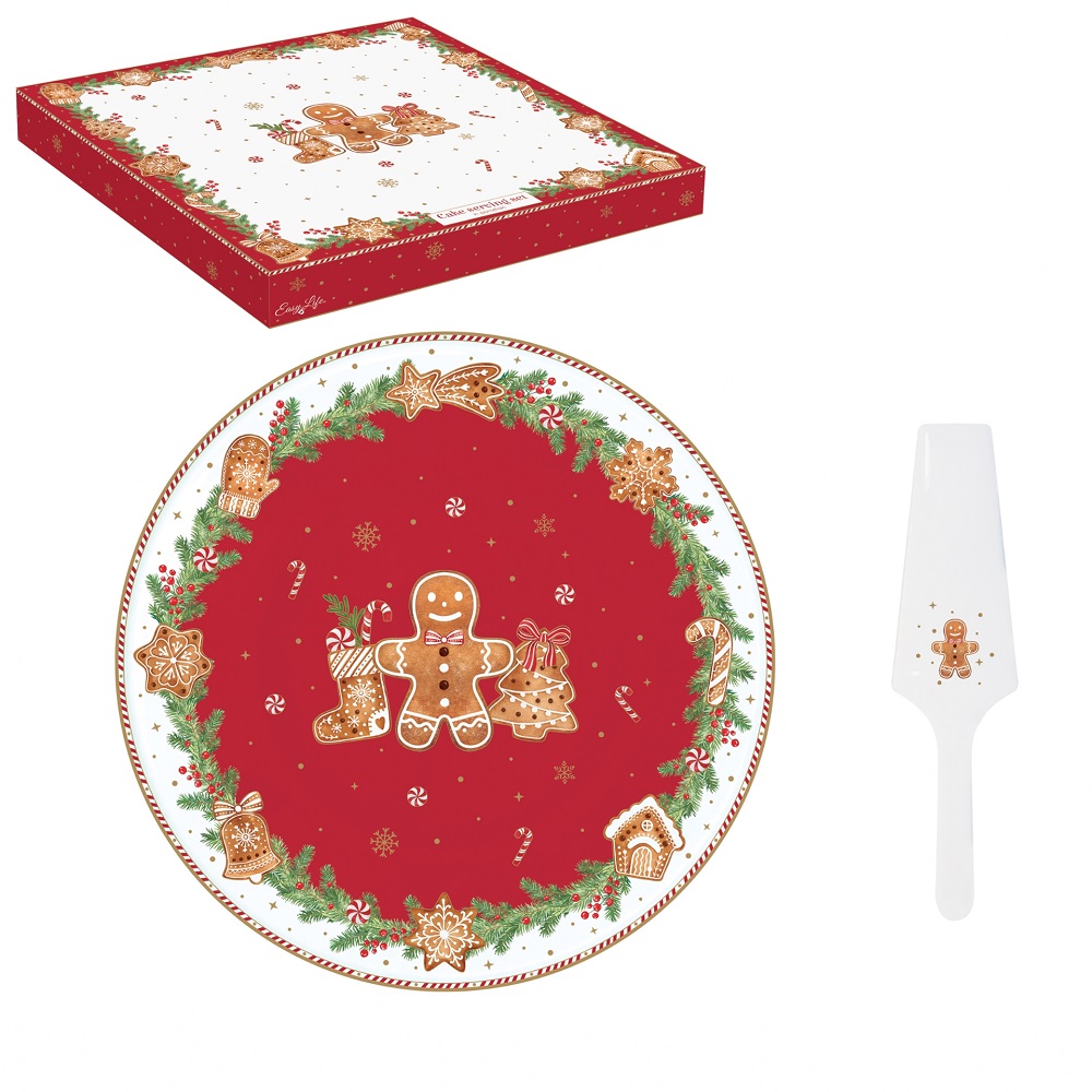 Plat à tarte en porcelaine ø32 cm avec pelle assortie fancy gingerbread - easylife