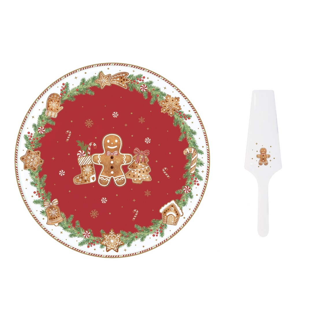 Plat à tarte en porcelaine ø32 cm avec pelle assortie fancy gingerbread - easylife