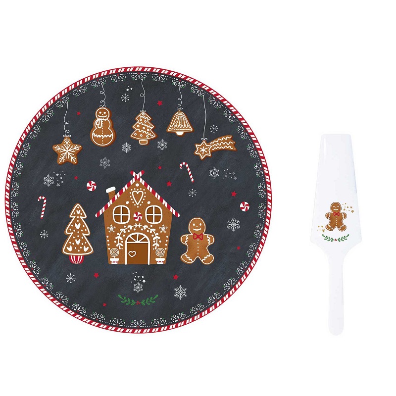 Plat a tarte en porcelaine avec pelle decor gingerbread - easylife