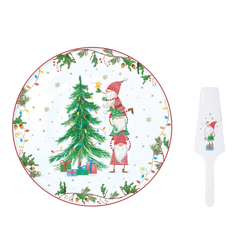 Plat a tarte en porcelaine avec pelle ready for christmas - easylife