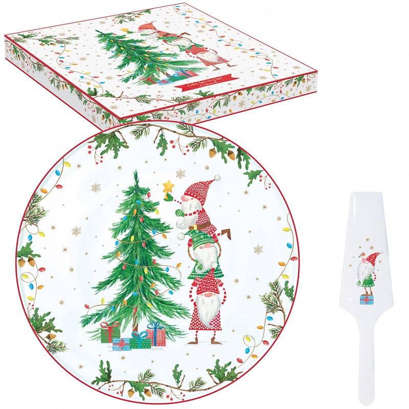 Plat a tarte en porcelaine avec pelle ready for christmas - easylife