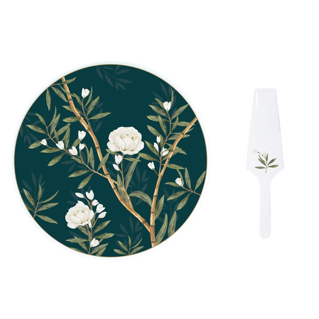 Plat à tarte en porcelaine ø32 cm avec pelle assortie royal pivoine- easylife