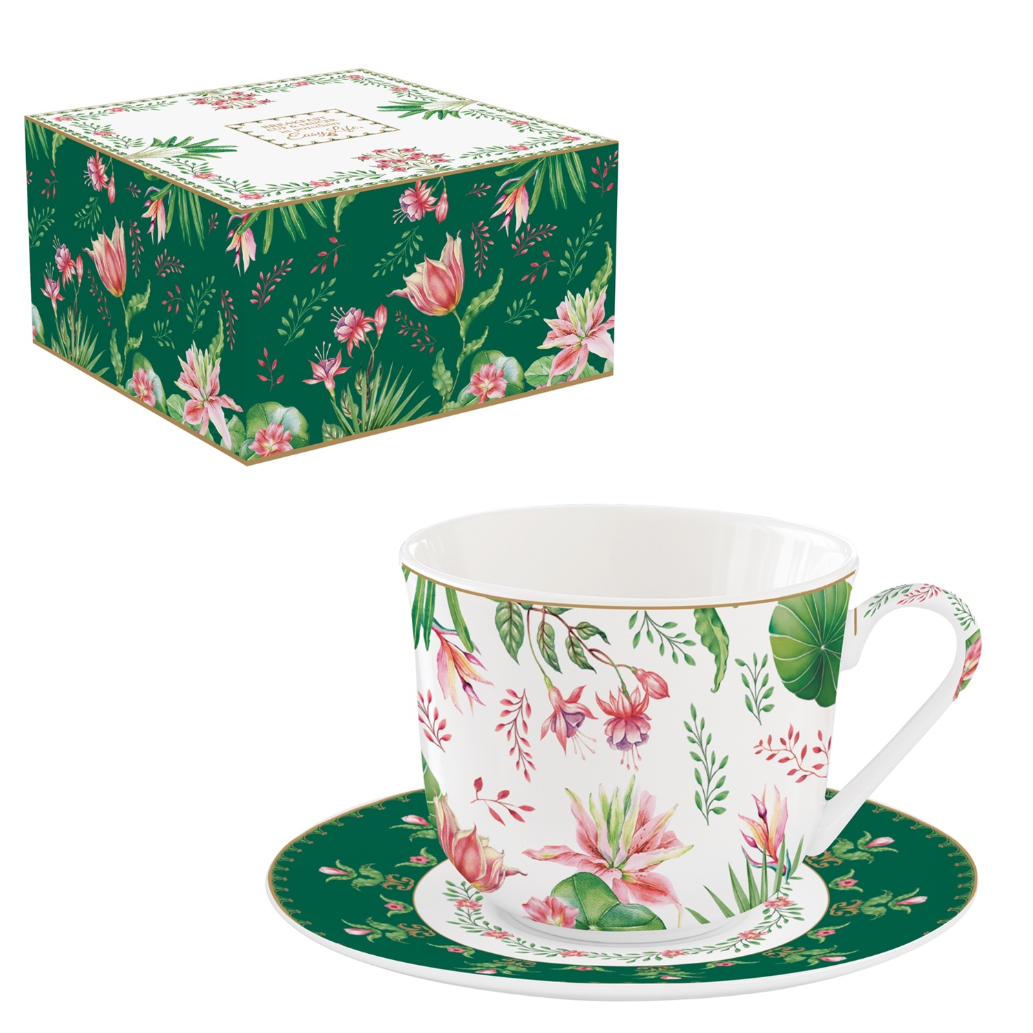 Coffret cadeau tasse déjeuner en porcelaine 37cl collection botanic chic - easylife