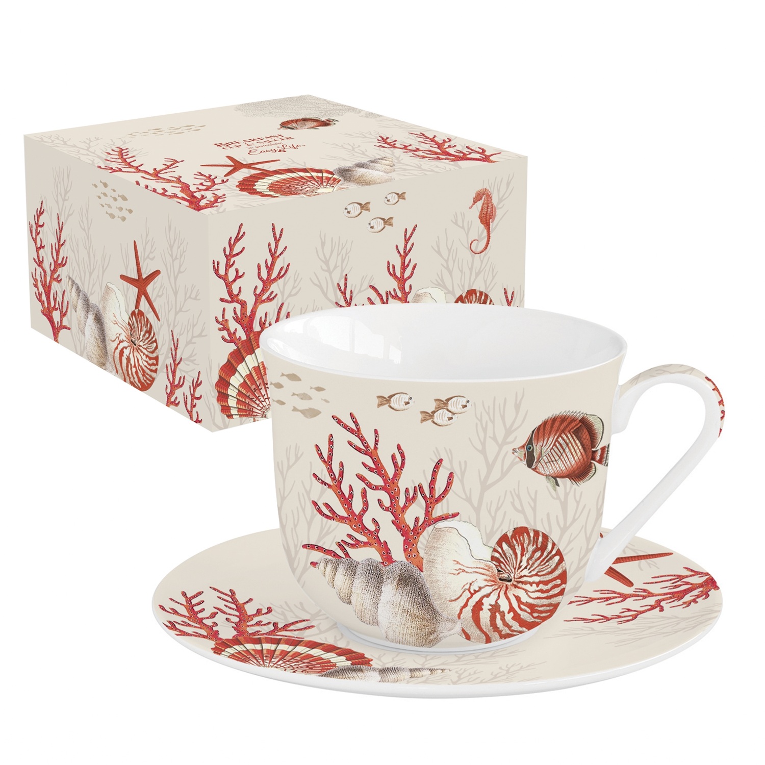 Coffret cadeau tasse déjeuner en porcelaine 37cl collection corail reef - easylife
