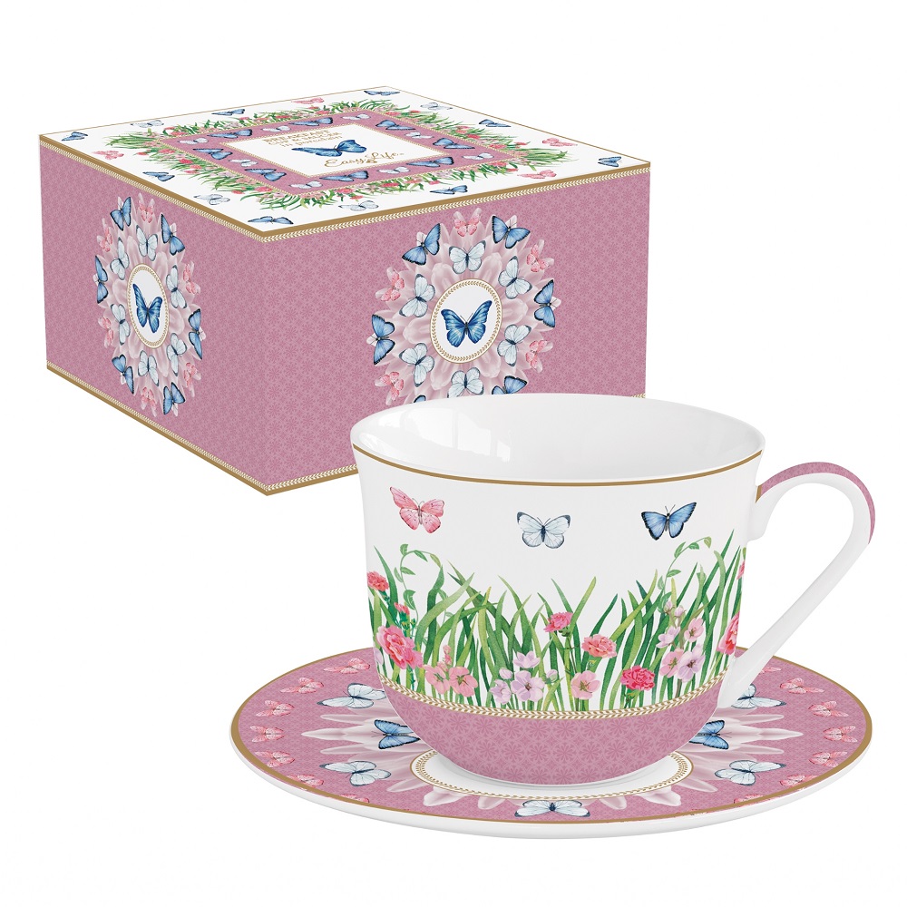 Coffret tasse dejeuner en porcelaine fine spring parade 37 cl - easylife