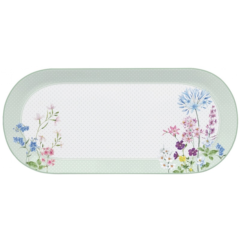 Plat a cake en porcelaine 33,5 x 15 cm decor floraison - easylife