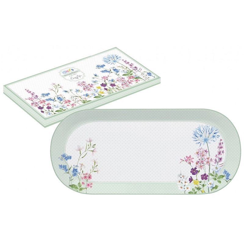 Plat a cake en porcelaine 33,5 x 15 cm decor floraison - easylife
