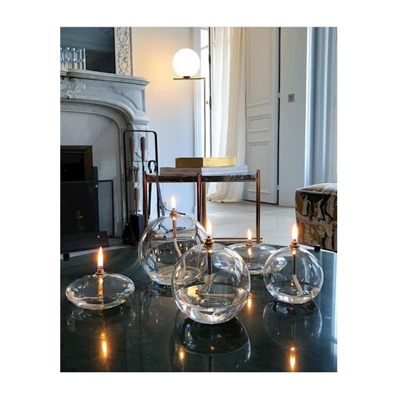 Lampe a huile ronde diametre 13 cm meche laiton - peri glass