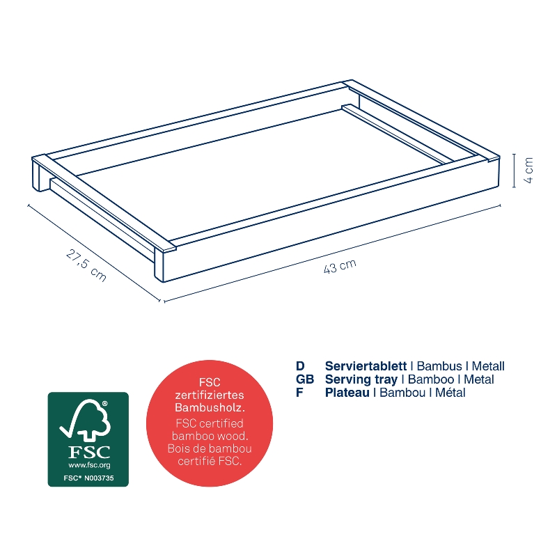 Plateau de service en bambou kiril 43 x 27 cm - kela