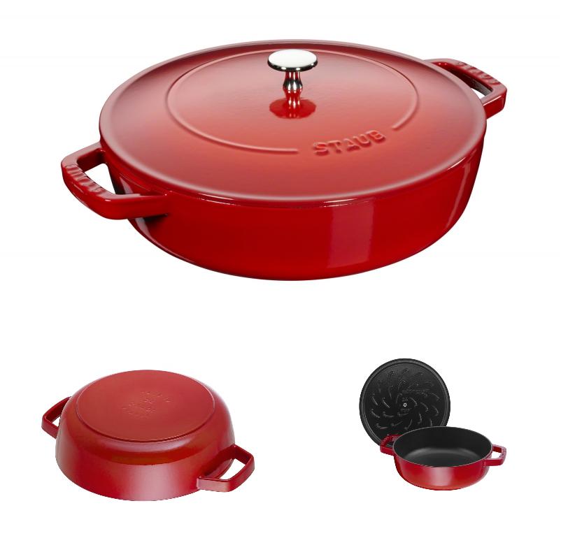 Sauteuse chistera avec couvercle en fonte 24 cm rouge cerise - staub