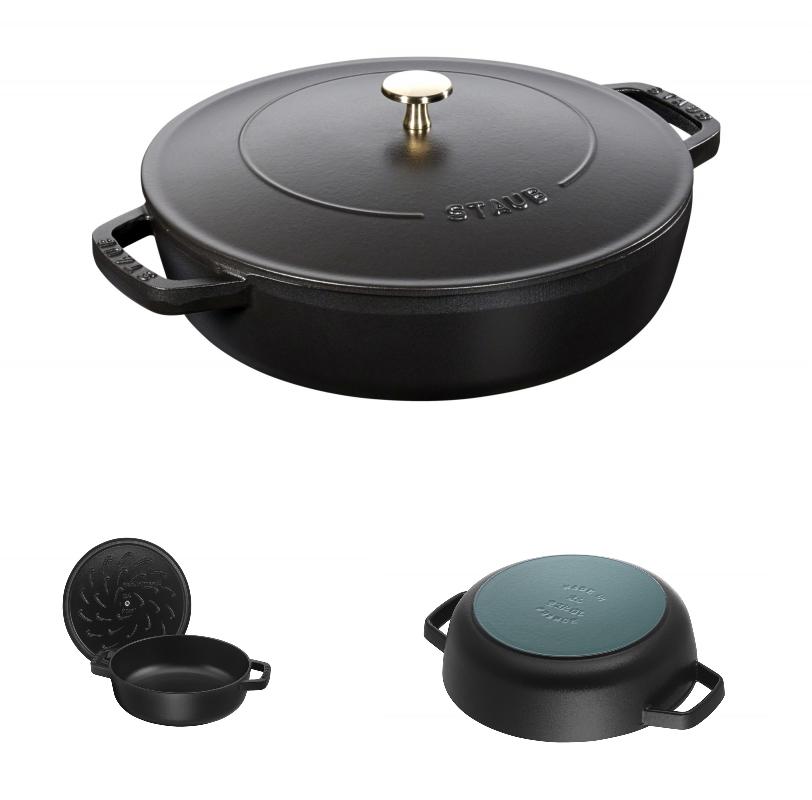 Sauteuse chistera avec couvercle en fonte 24 cm noire - staub