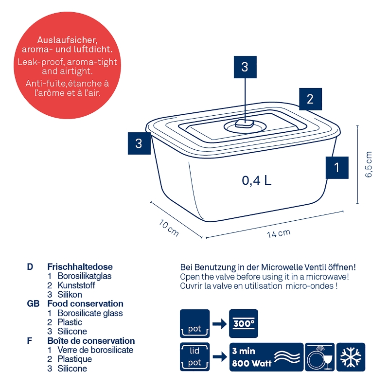 Boîte alimentaire hermétique en verre, 600 ml aurélia - kela