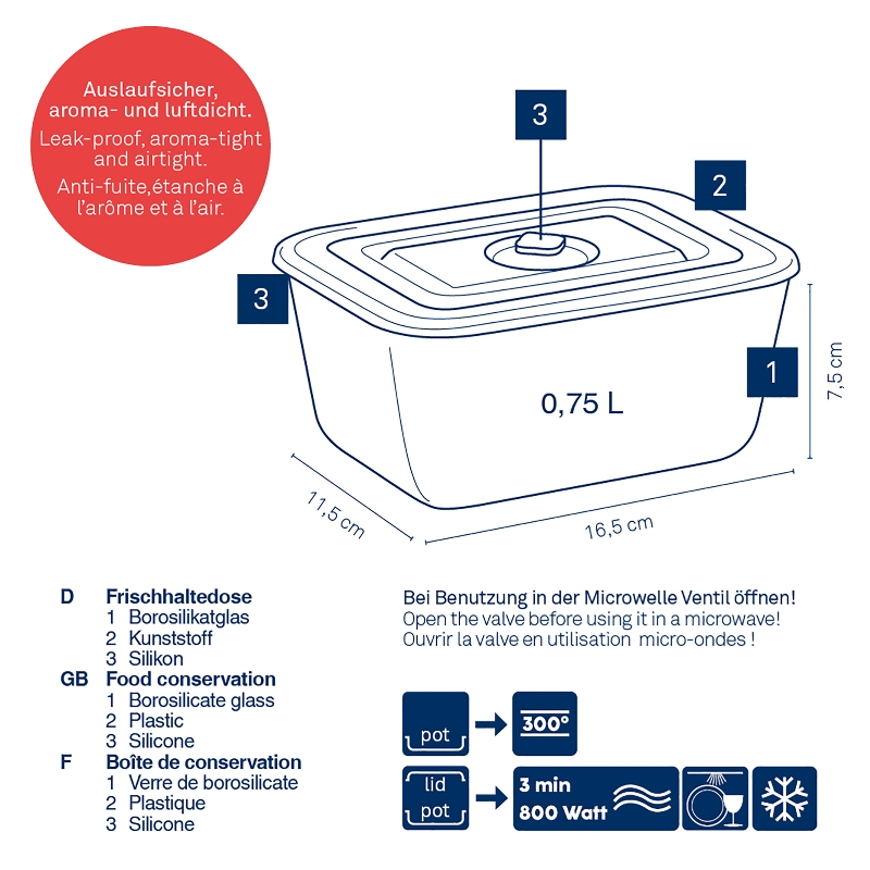 Boîte alimentaire hermétique en verre, 1,4l aurélia - kela