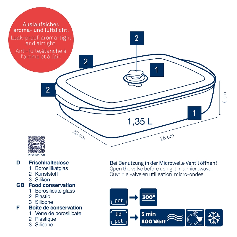 Boîte alimentaire hermétique en verre,1,35l aurélius - kela