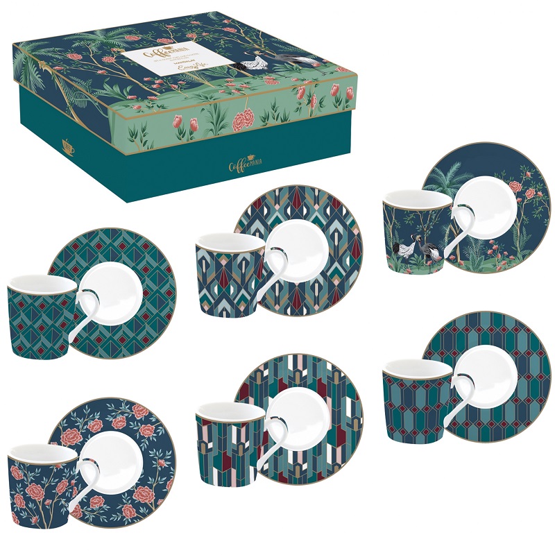 Coffret 6 tasses a cafe en porcelaine 100ml mandala - easylife
