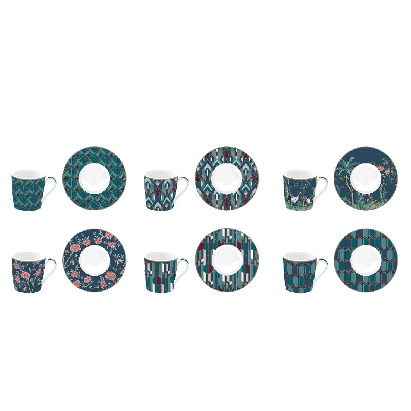 Coffret 6 tasses a cafe en porcelaine 100ml mandala - easylife
