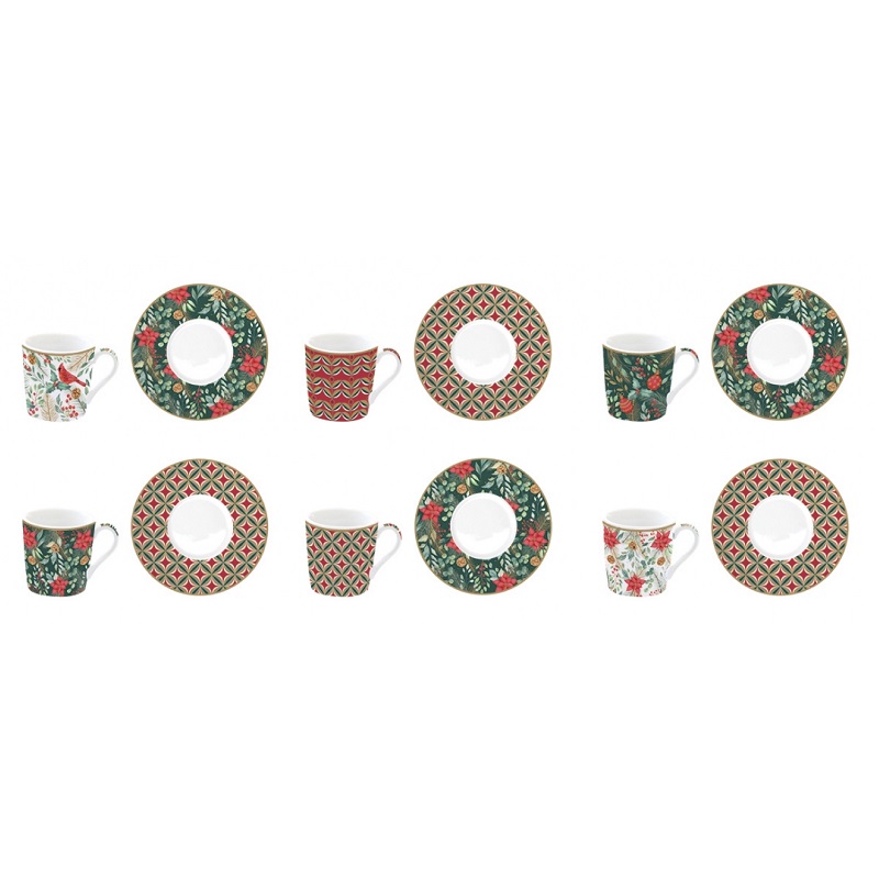 Coffret 6 tasses a cafe en porcelaine 100ml christmas joy - easylife