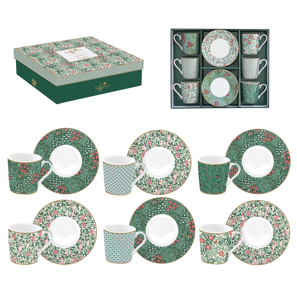 Coffret 6 tasses a cafe en porcelaine 100ml floral fantasy - easylife