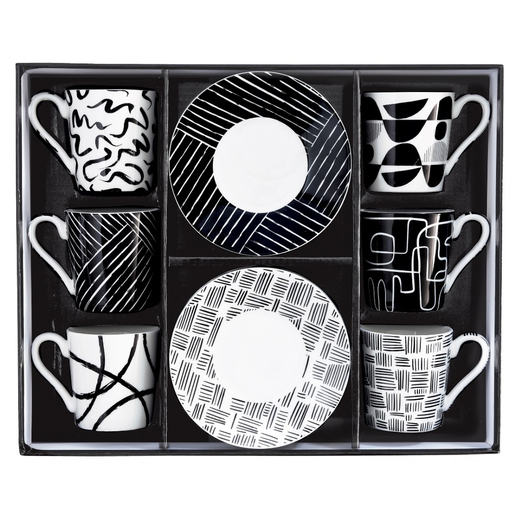 Coffret 6 tasses a cafe en porcelaine 100ml graffiti - easylife
