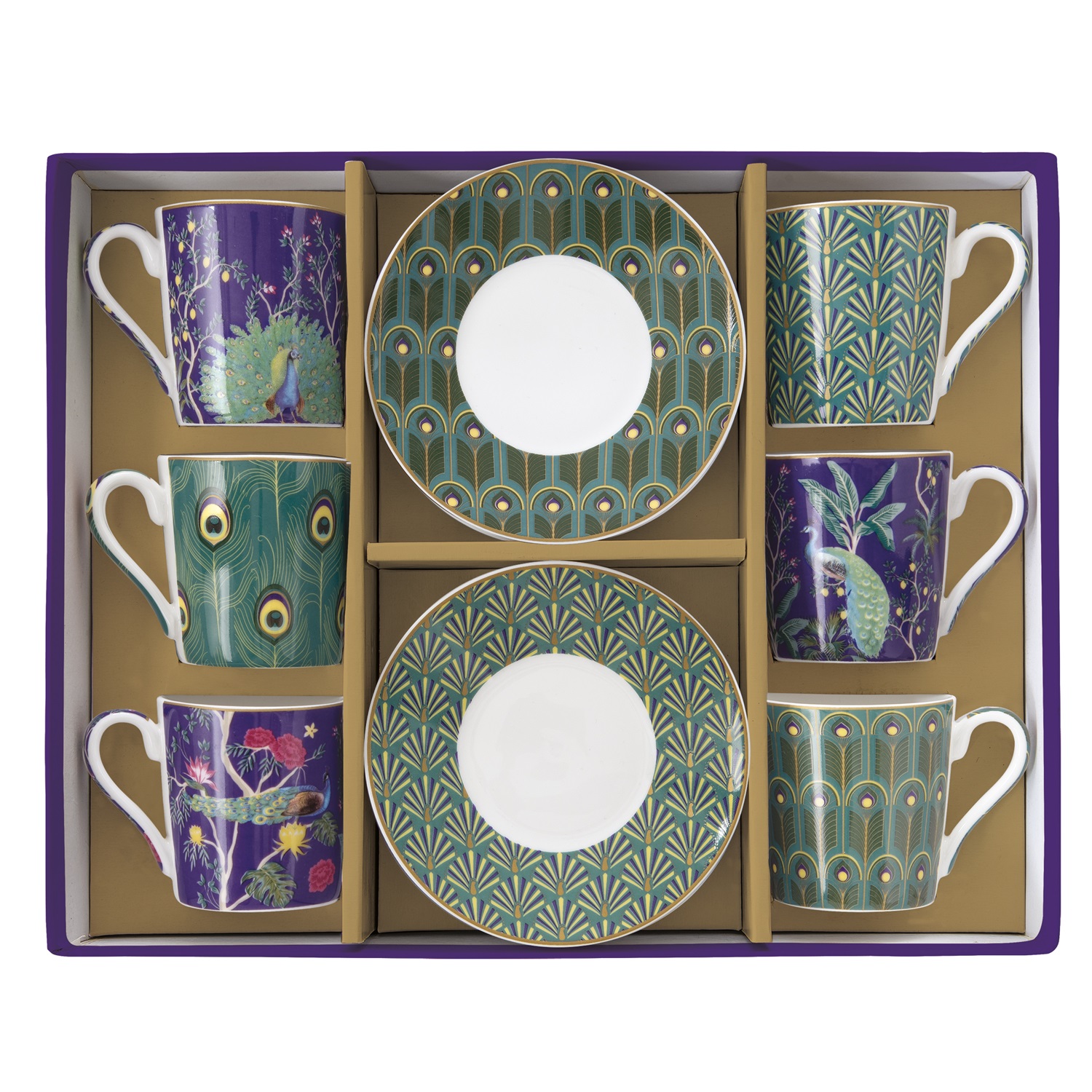Impérial peacock - coffret 6 tasses à café en porcelaine 100 ml collection - easylife