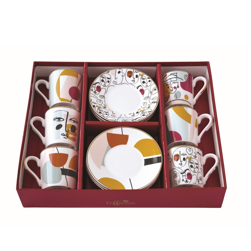 Coffret 6 tasses a cafe en porcelaine 100ml modernisme - easylife