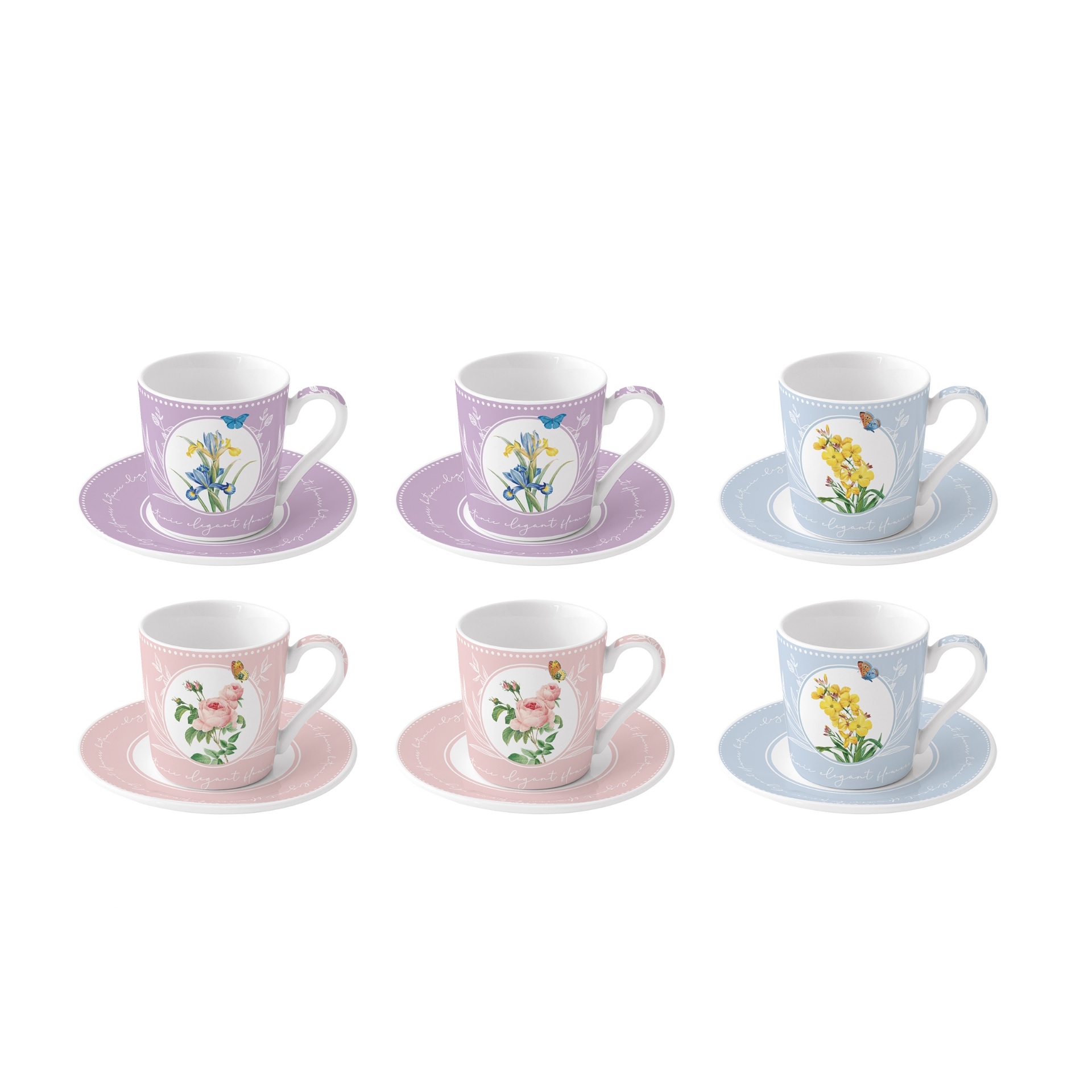 Royal blossom - coffret 6 tasses à café en porcelaine 100 ml - easylife