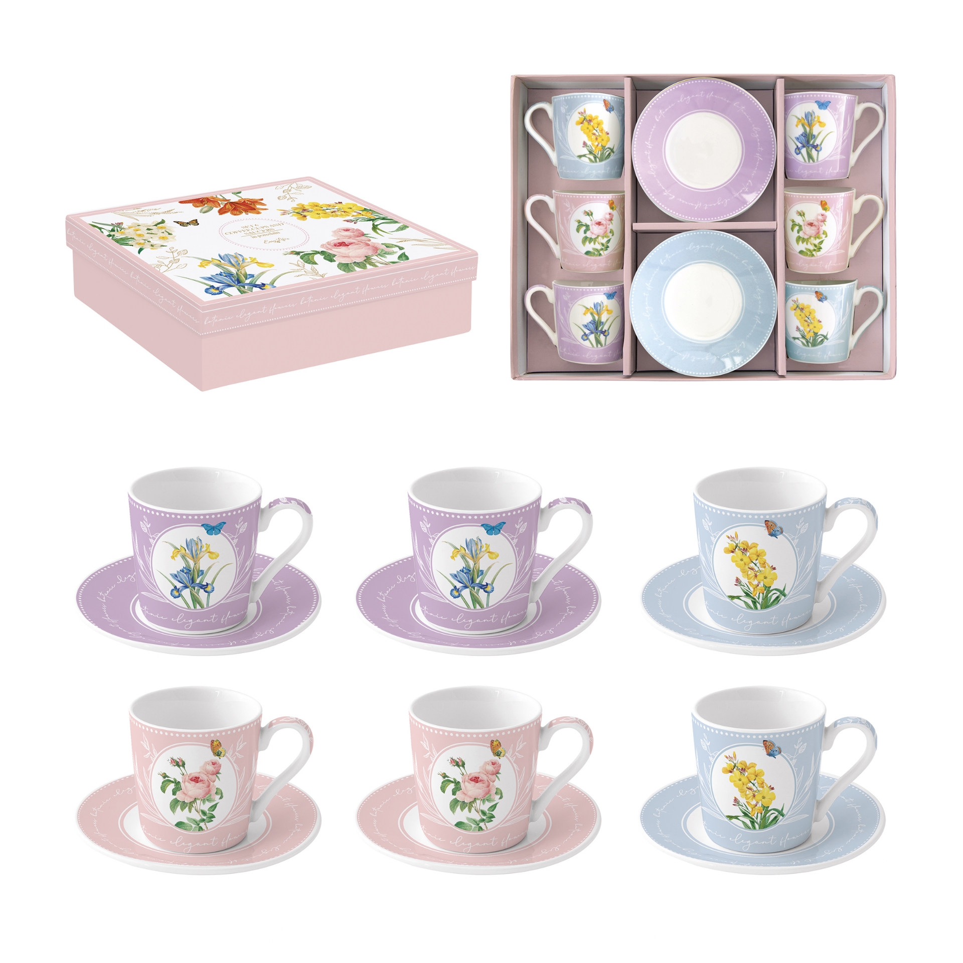 Royal blossom - coffret 6 tasses à café en porcelaine 100 ml - easylife