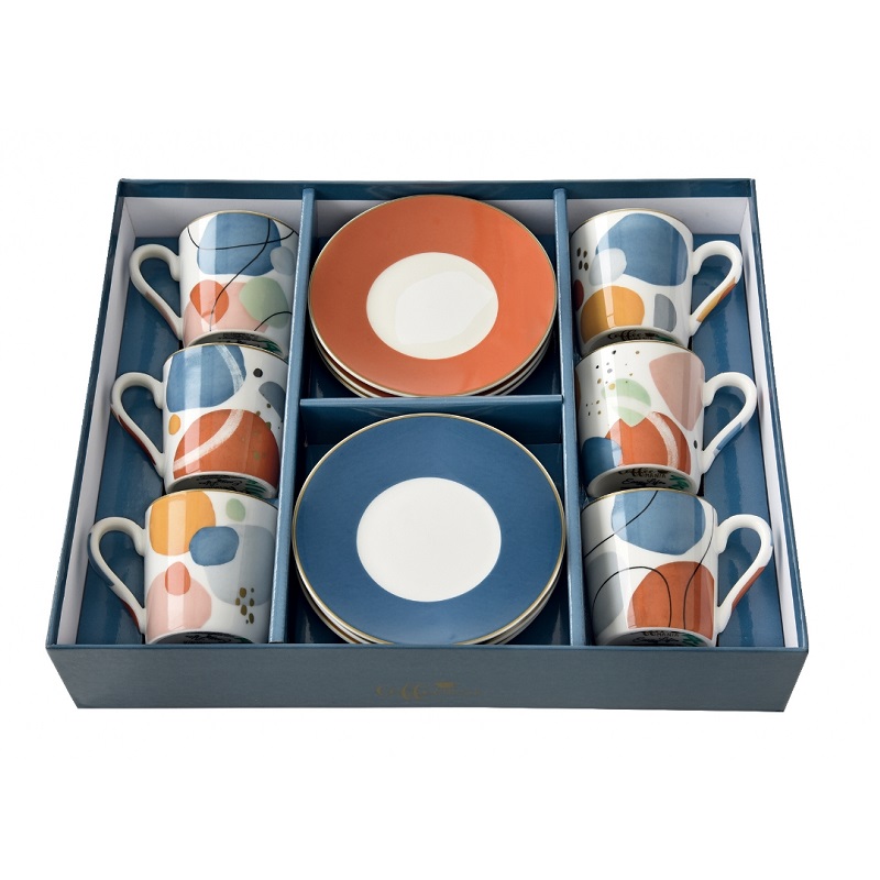 Coffret 6 tasses a cafe en porcelaine 100ml shapes - easylife