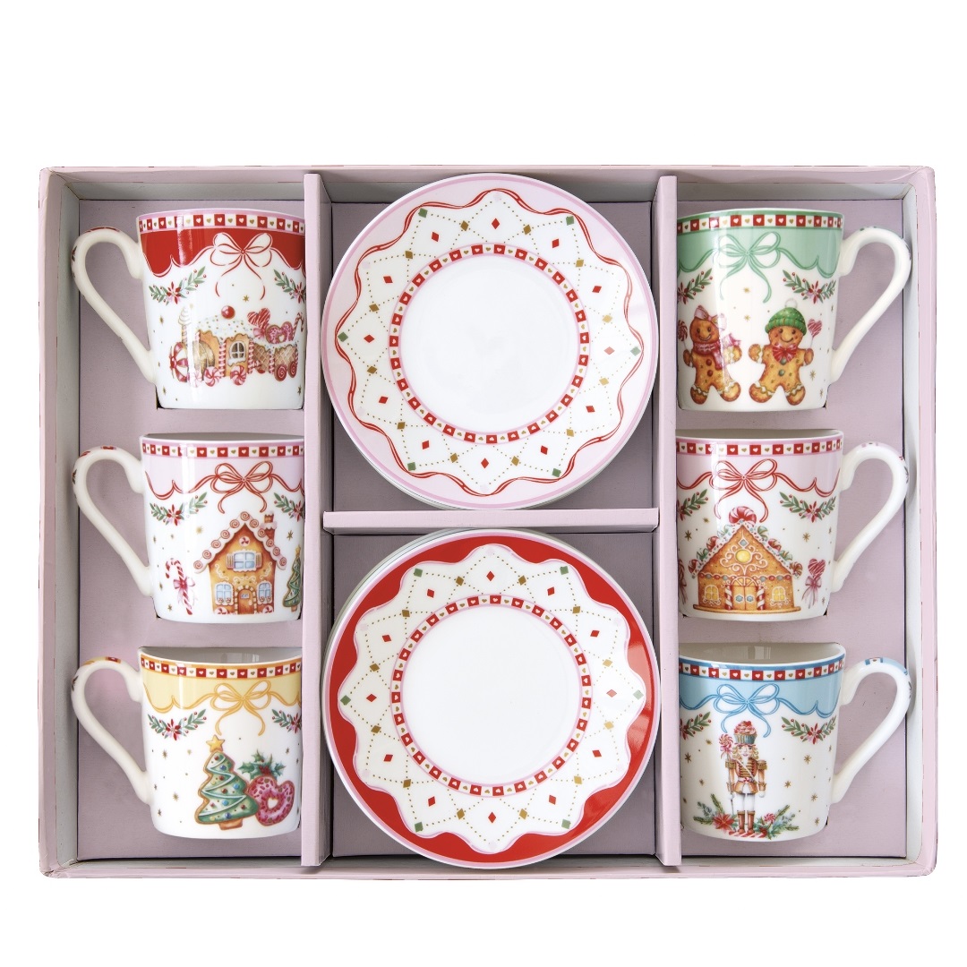 Sweet christmas, coffret 6 tasses à café en porcelaine 100 ml collection - easylife