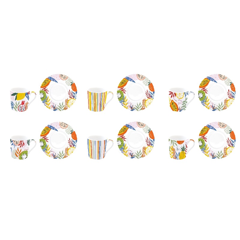 Coffret 6 tasses a cafe en porcelaine 100ml tutti frutti - easylife