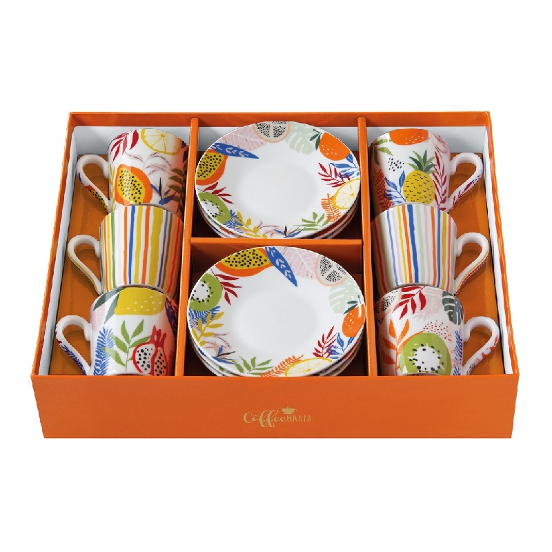 Coffret 6 tasses a cafe en porcelaine 100ml tutti frutti - easylife