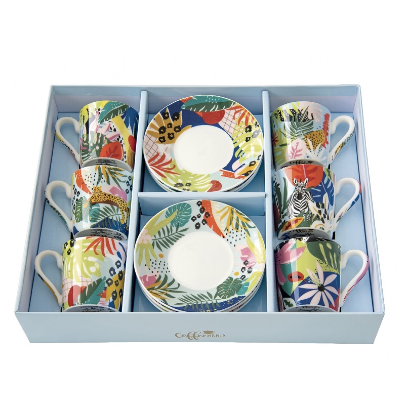 Coffret 6 tasses a cafe en porcelaine 100ml tropical vibes - easylife